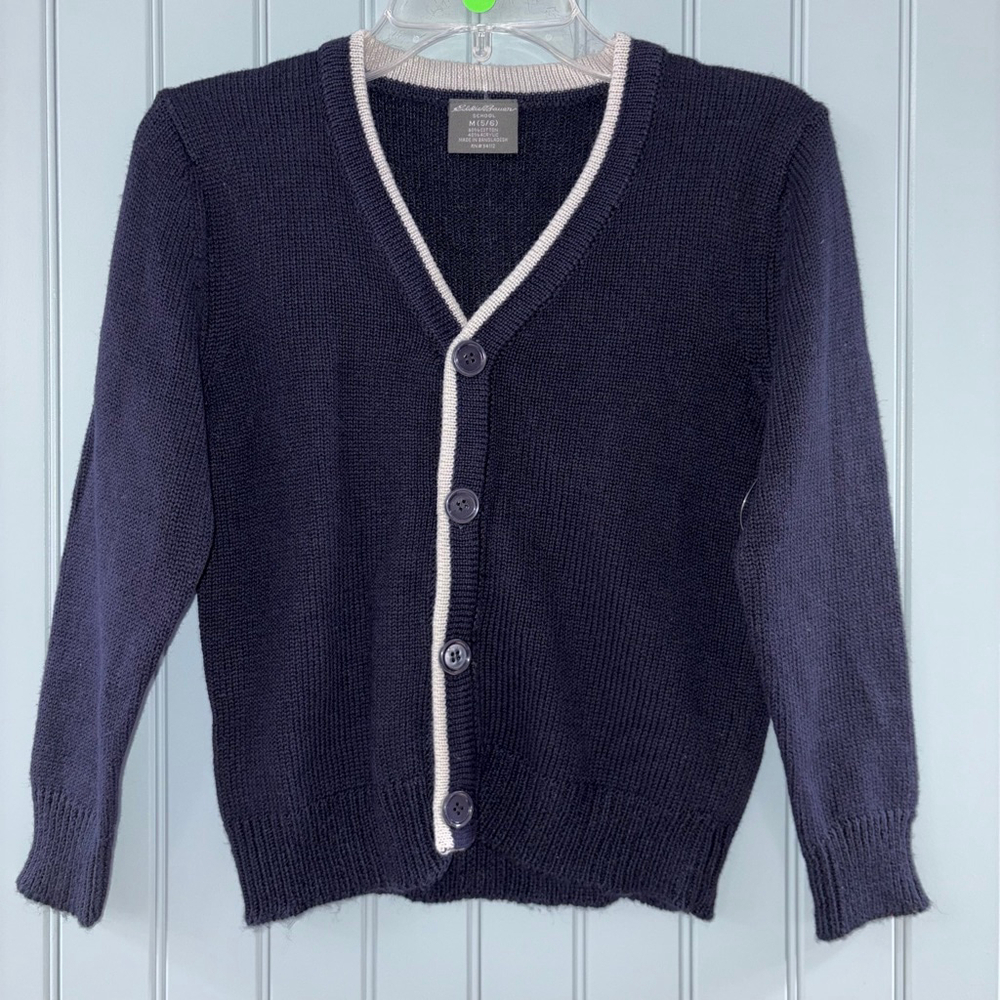 Eddie Bauer Navy White Cardigan Sweater M (5/6)